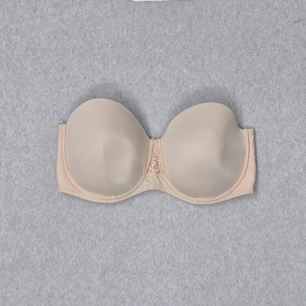 Vanity Fair Women Bra 40DD Beige Lightly Lined Strapless Underwired Lace READ